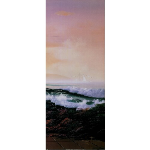 (8 x 20) Art Print PP2349 R. Lirette Waves Crash on a Rocky Shore