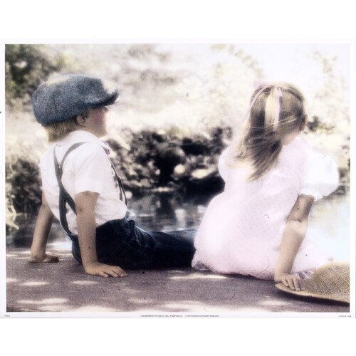 (11 x 14) Art Print PH216 Kathleen Francour Boy & Girl by the Pond