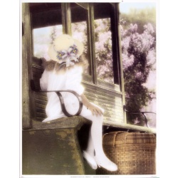 (11 x 14) Art Print PH217 Kathleen Francour Little Girl on Bench with Picnic Bas