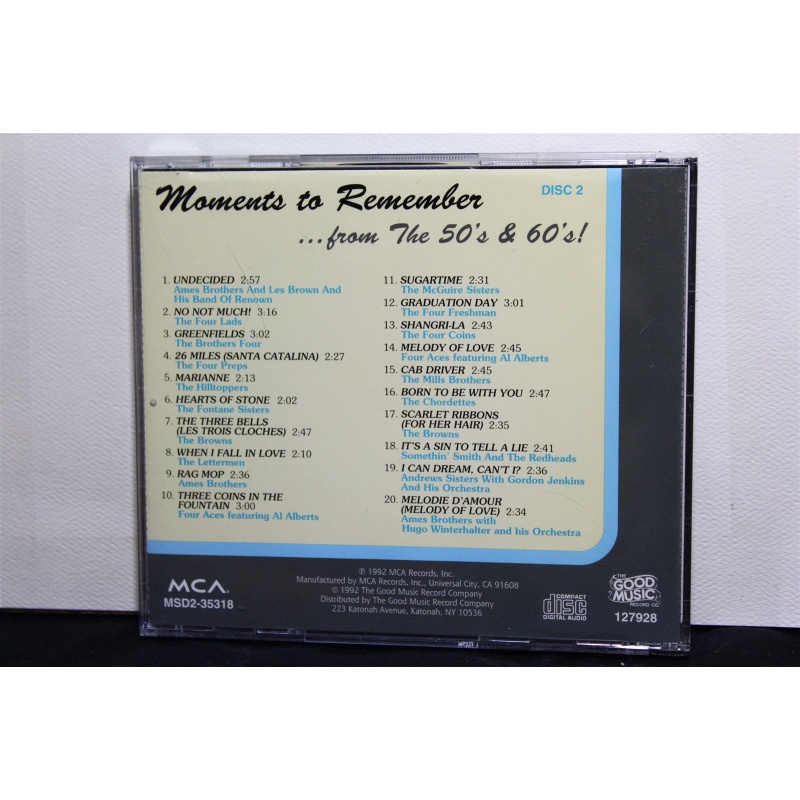 Various Artists Moments To Remember, The 50s & 60s, Vol CD, Compact Disc