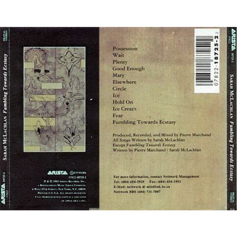Sarah McLachlan Fumbling Towards Ecstasy CD, Compact Disc