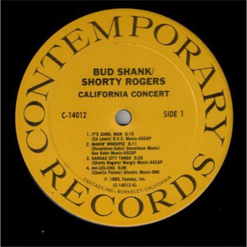 Bud Shank; Shorty Rogers California Concert CD, Compact Disc